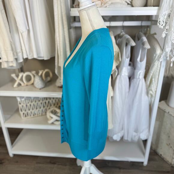 Zenana Women's Size L Turquoise Blue Brass Button Up Cardigan Sweater #3515 - Picture 2 of 8